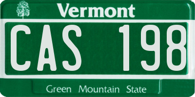 VT license plate CAS198