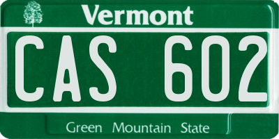 VT license plate CAS602