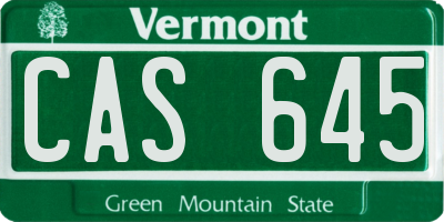 VT license plate CAS645