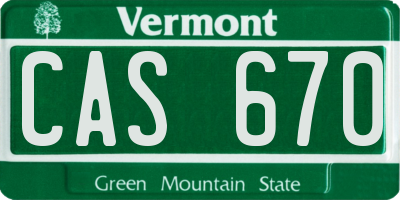 VT license plate CAS670