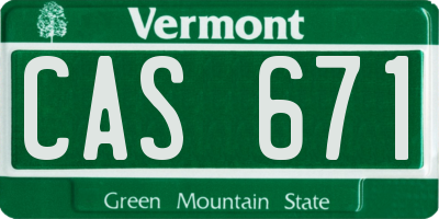 VT license plate CAS671