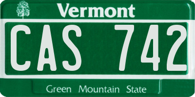 VT license plate CAS742