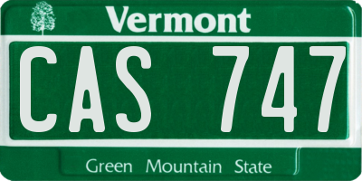 VT license plate CAS747
