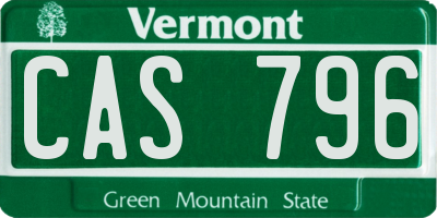 VT license plate CAS796