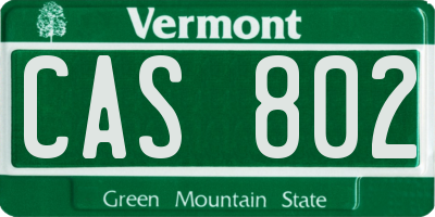 VT license plate CAS802