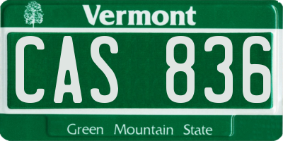 VT license plate CAS836