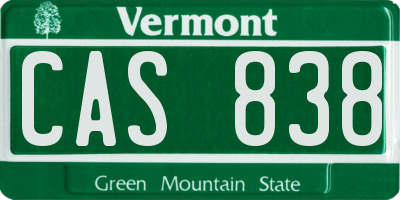VT license plate CAS838