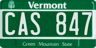 VT license plate CAS847
