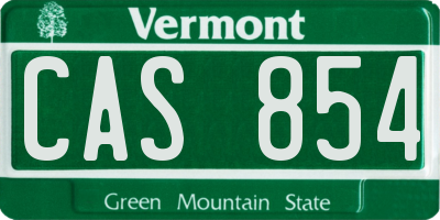 VT license plate CAS854
