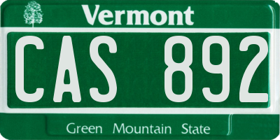 VT license plate CAS892