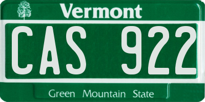 VT license plate CAS922