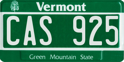 VT license plate CAS925