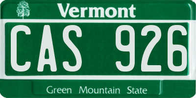 VT license plate CAS926