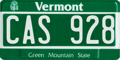 VT license plate CAS928