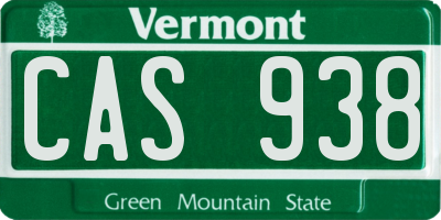VT license plate CAS938