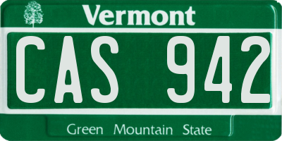 VT license plate CAS942