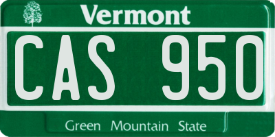 VT license plate CAS950