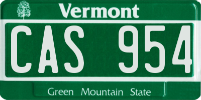 VT license plate CAS954