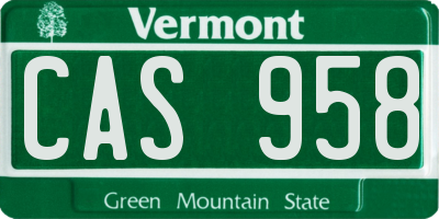 VT license plate CAS958