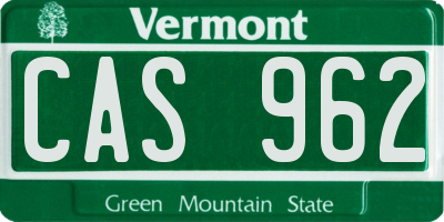 VT license plate CAS962