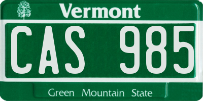 VT license plate CAS985
