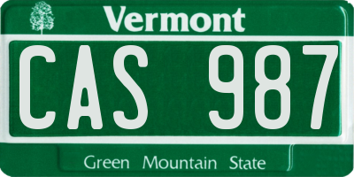 VT license plate CAS987