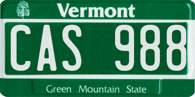 VT license plate CAS988