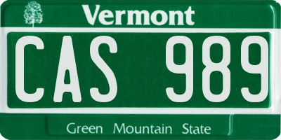VT license plate CAS989