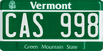VT license plate CAS998
