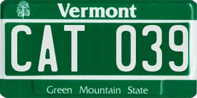 VT license plate CAT039