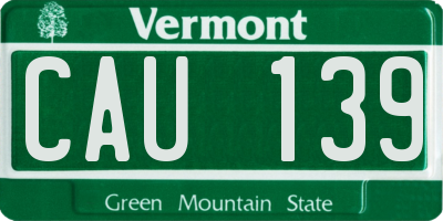 VT license plate CAU139