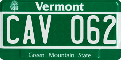 VT license plate CAV062