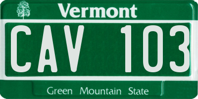 VT license plate CAV103