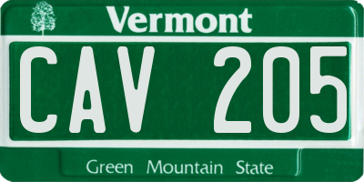 VT license plate CAV205