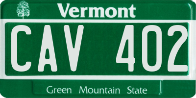 VT license plate CAV402
