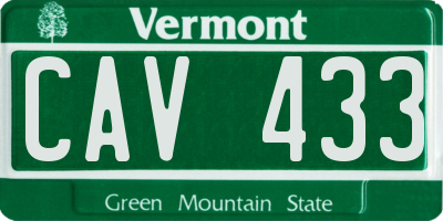 VT license plate CAV433