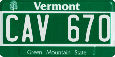 VT license plate CAV670