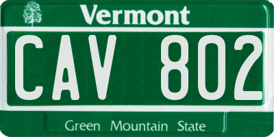 VT license plate CAV802