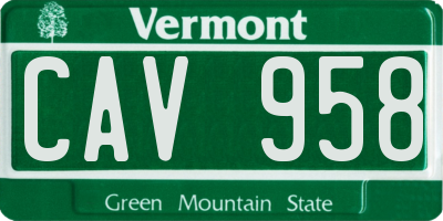 VT license plate CAV958
