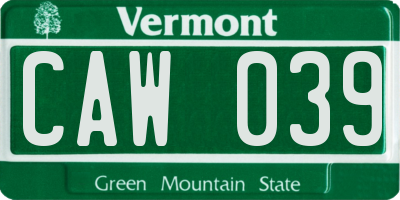 VT license plate CAW039