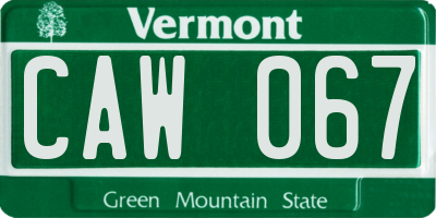 VT license plate CAW067