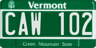 VT license plate CAW102