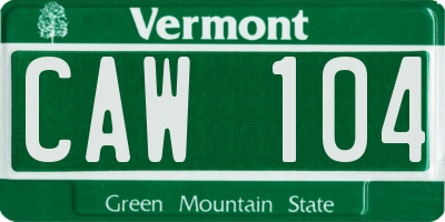 VT license plate CAW104