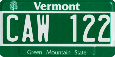 VT license plate CAW122