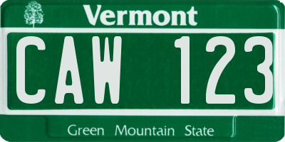 VT license plate CAW123