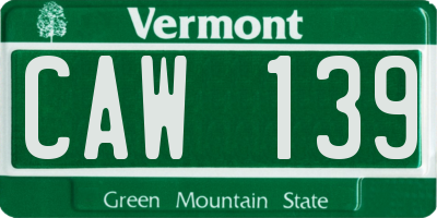 VT license plate CAW139