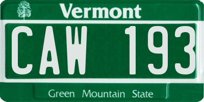 VT license plate CAW193