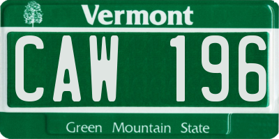 VT license plate CAW196