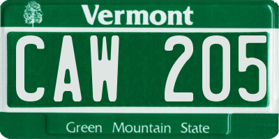 VT license plate CAW205
