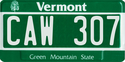 VT license plate CAW307